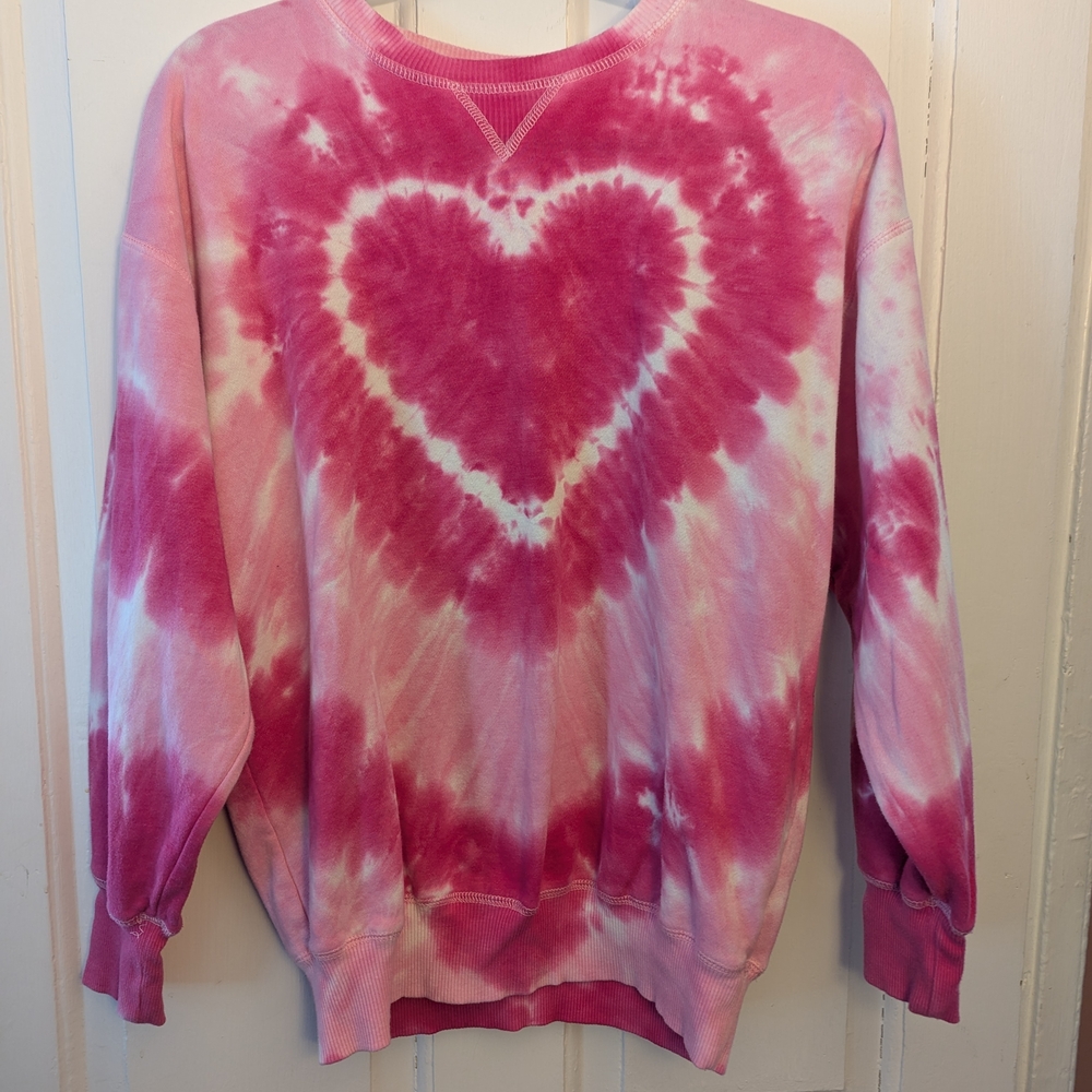 No Boundaries Pink Heart Tie-Dye Crewneck Sweatshirt
